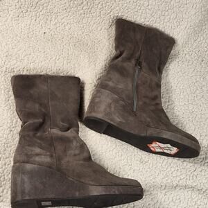 New AQUATALIA Imperia Wedge suede leather Faux shearling lined Boot GREY sz 10.5